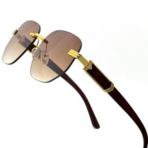 Rimless Sunglasses Men's Fashion Designer Brown Lens‎ Shades Vintage UV Protect